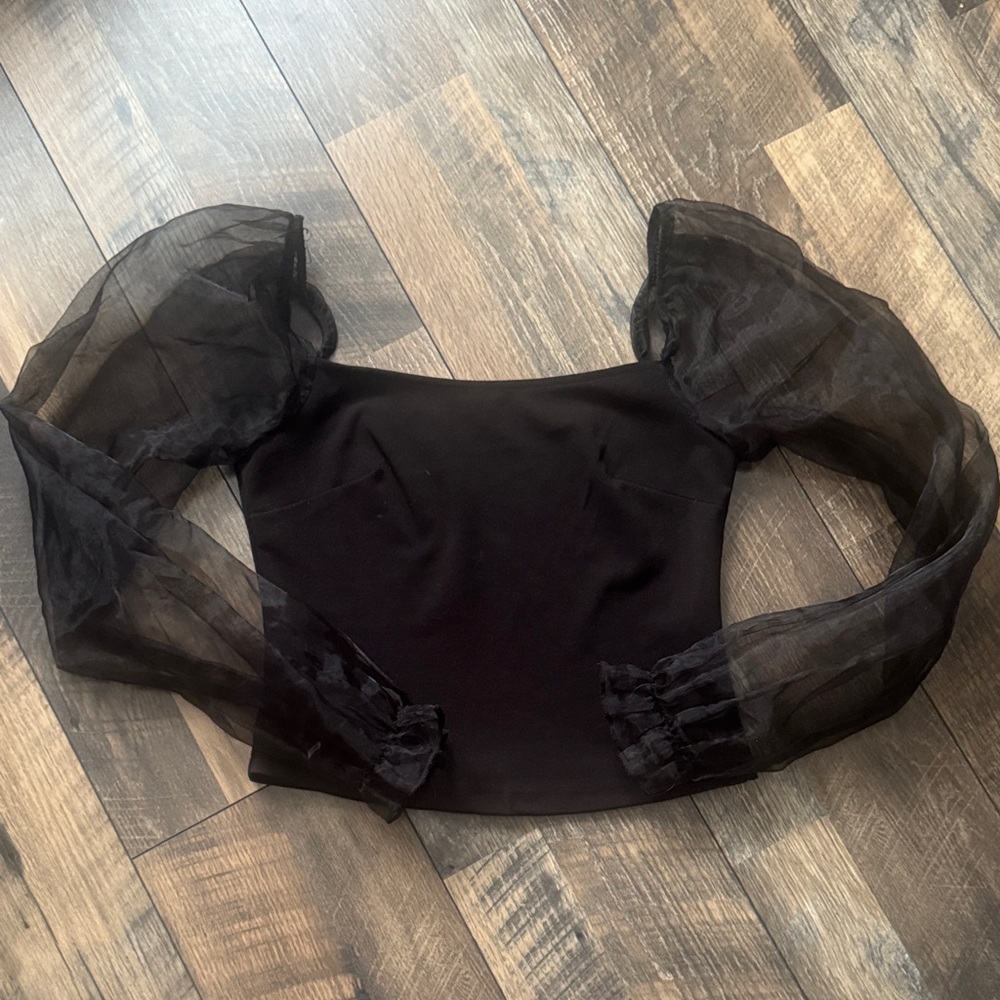 PARISIAN | Womens size 8 Elegant Black Sheer Sleeve Top Bubble Cuff wrist